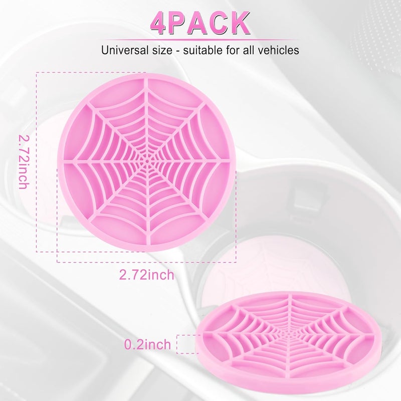 alpmosn 4PCS Car Cupholder Spider Web Fashion Non-Slip Silicone Car Coasters for Cup Holders, Car Accessories for Men (Pink) - Image 2